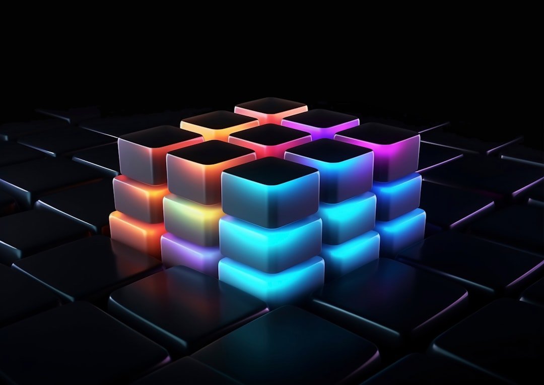 A computer keyboard with a glowing cube on top of it