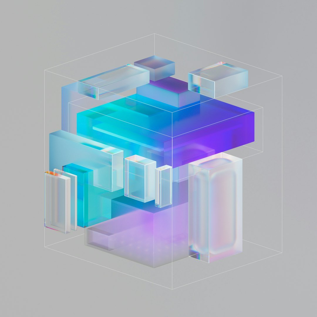 An abstract image of a cube in blue and purple